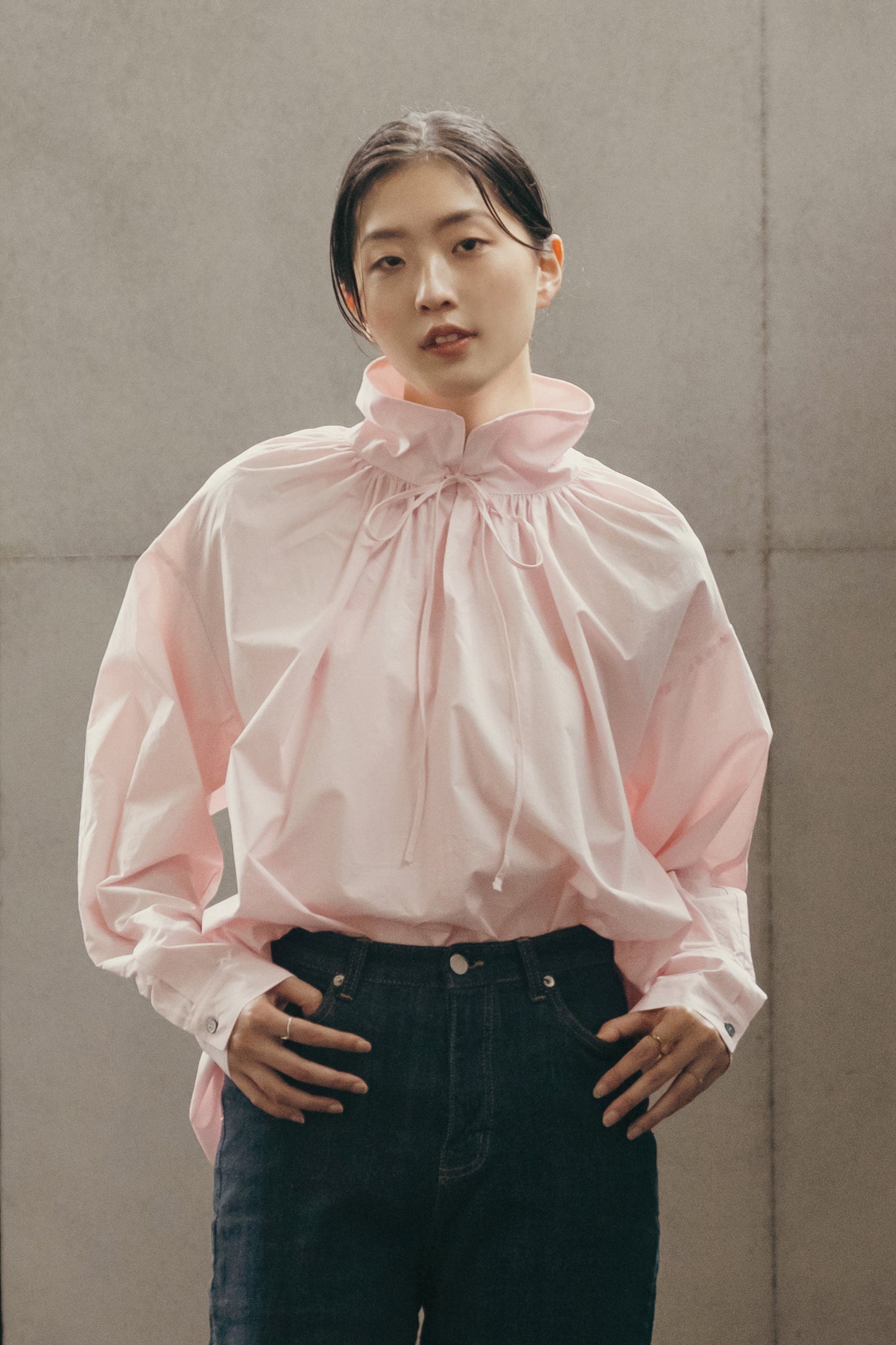 (3色)抽繩綁帶襯衫