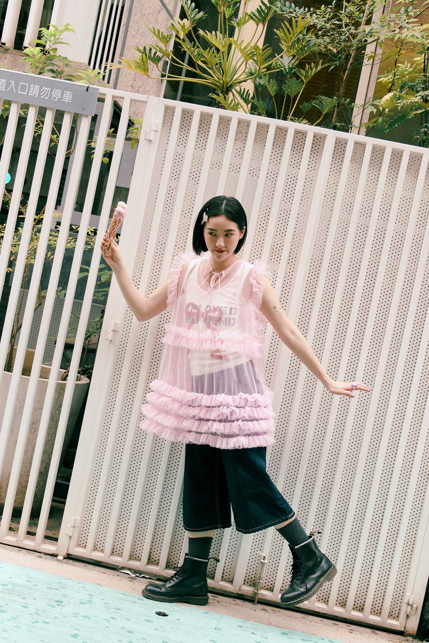 (2色)愛心結蓬紗外罩