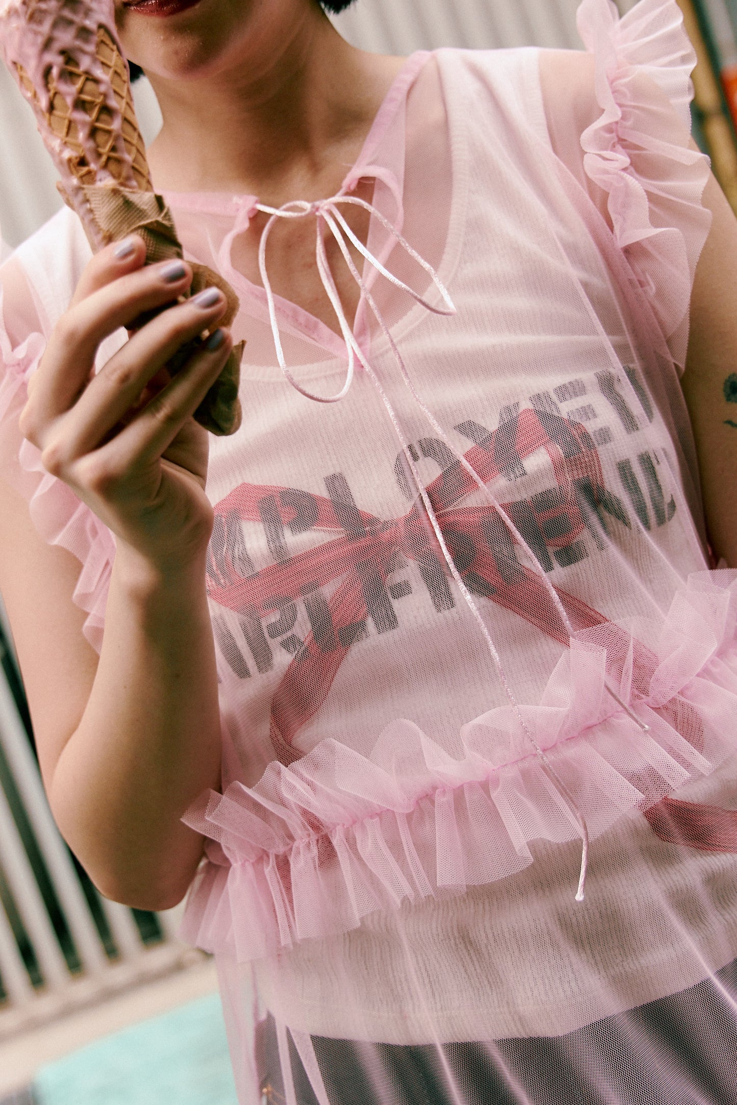 (2色)愛心結蓬紗外罩