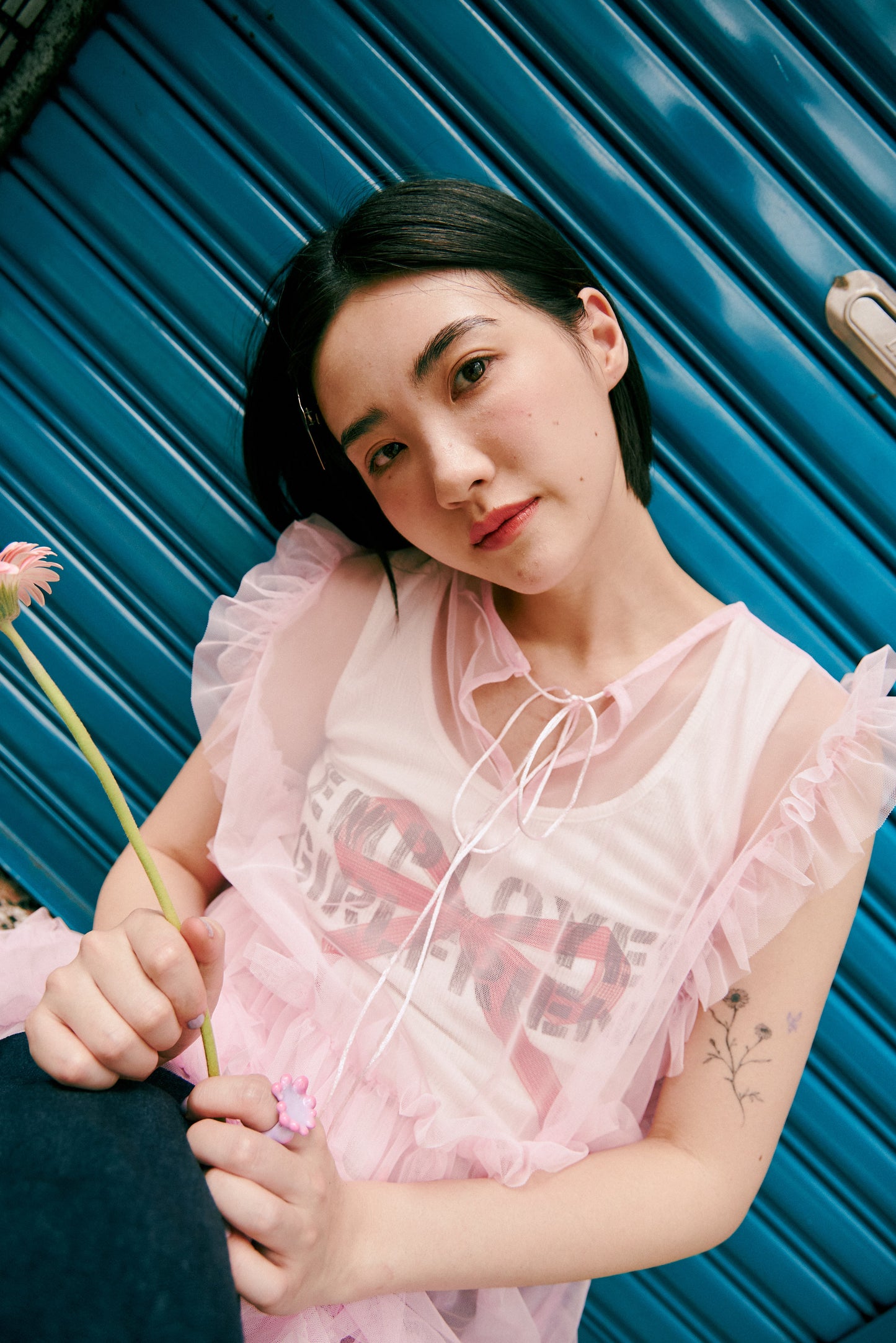 (2色)蝴蝶結壓印背心