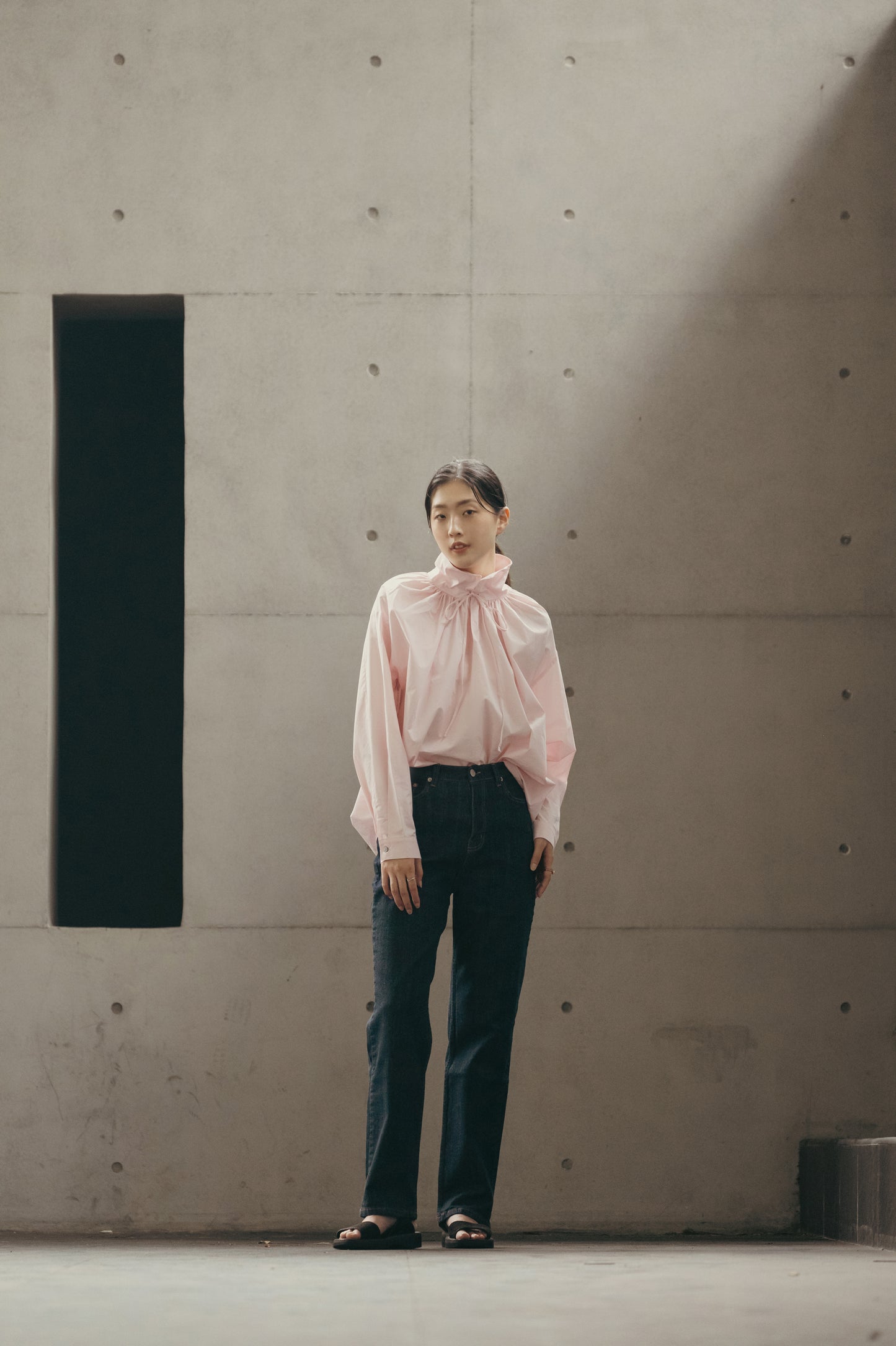 (3色)抽繩綁帶襯衫