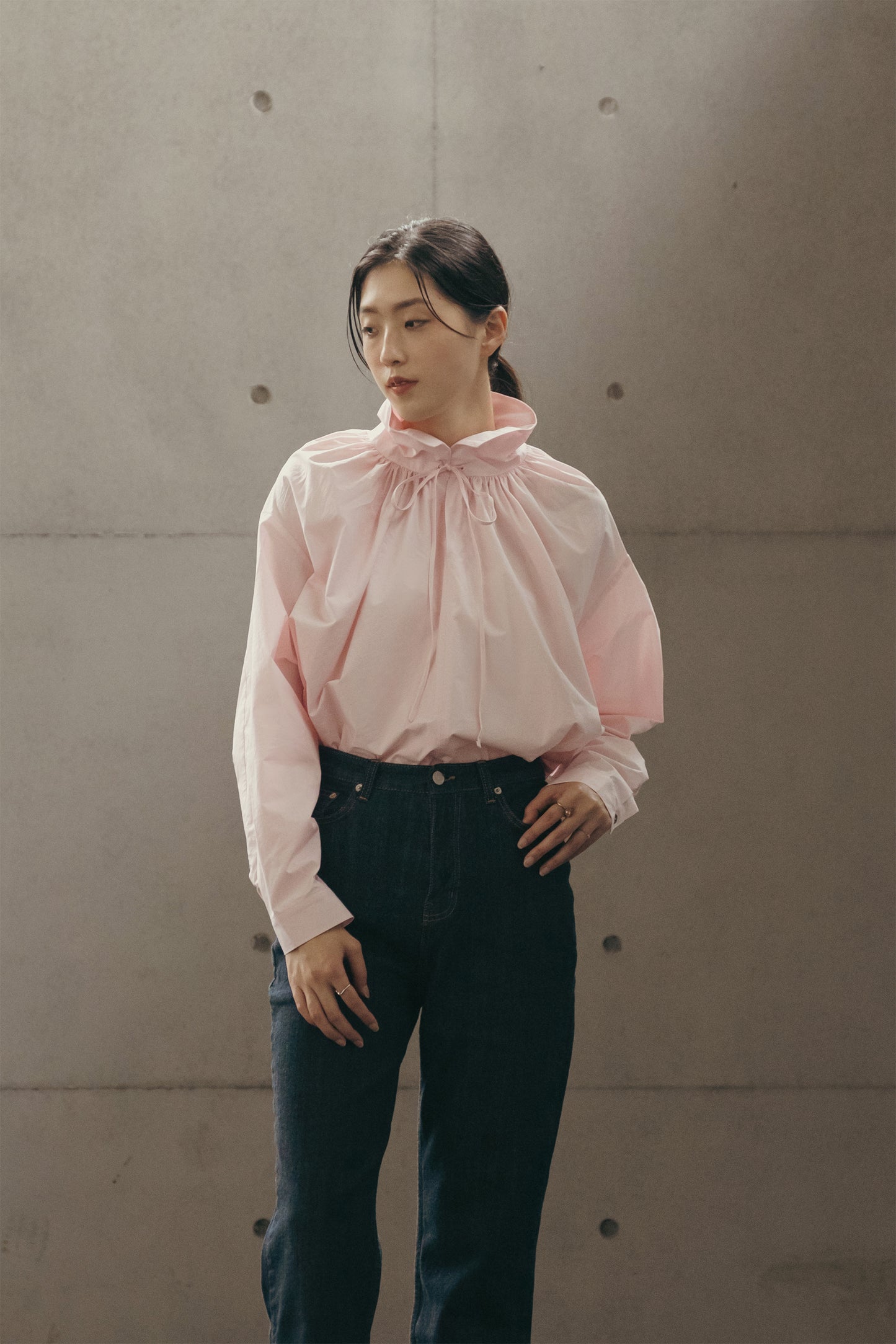 (3色)抽繩綁帶襯衫