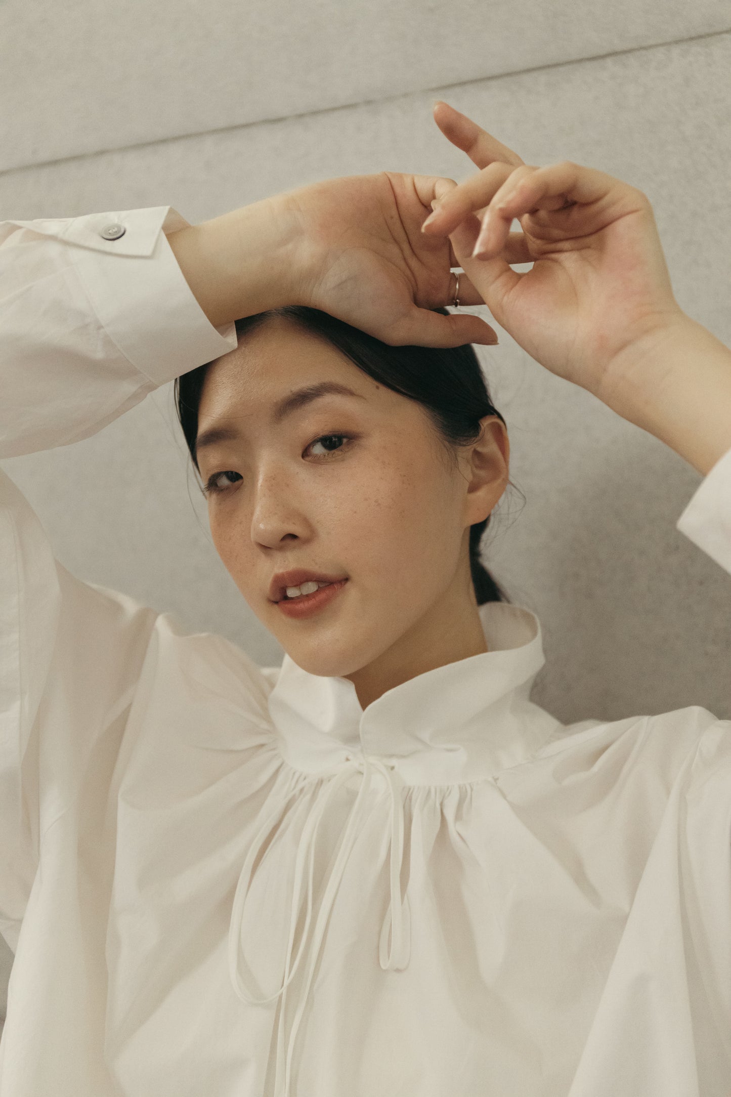 (3色)抽繩綁帶襯衫