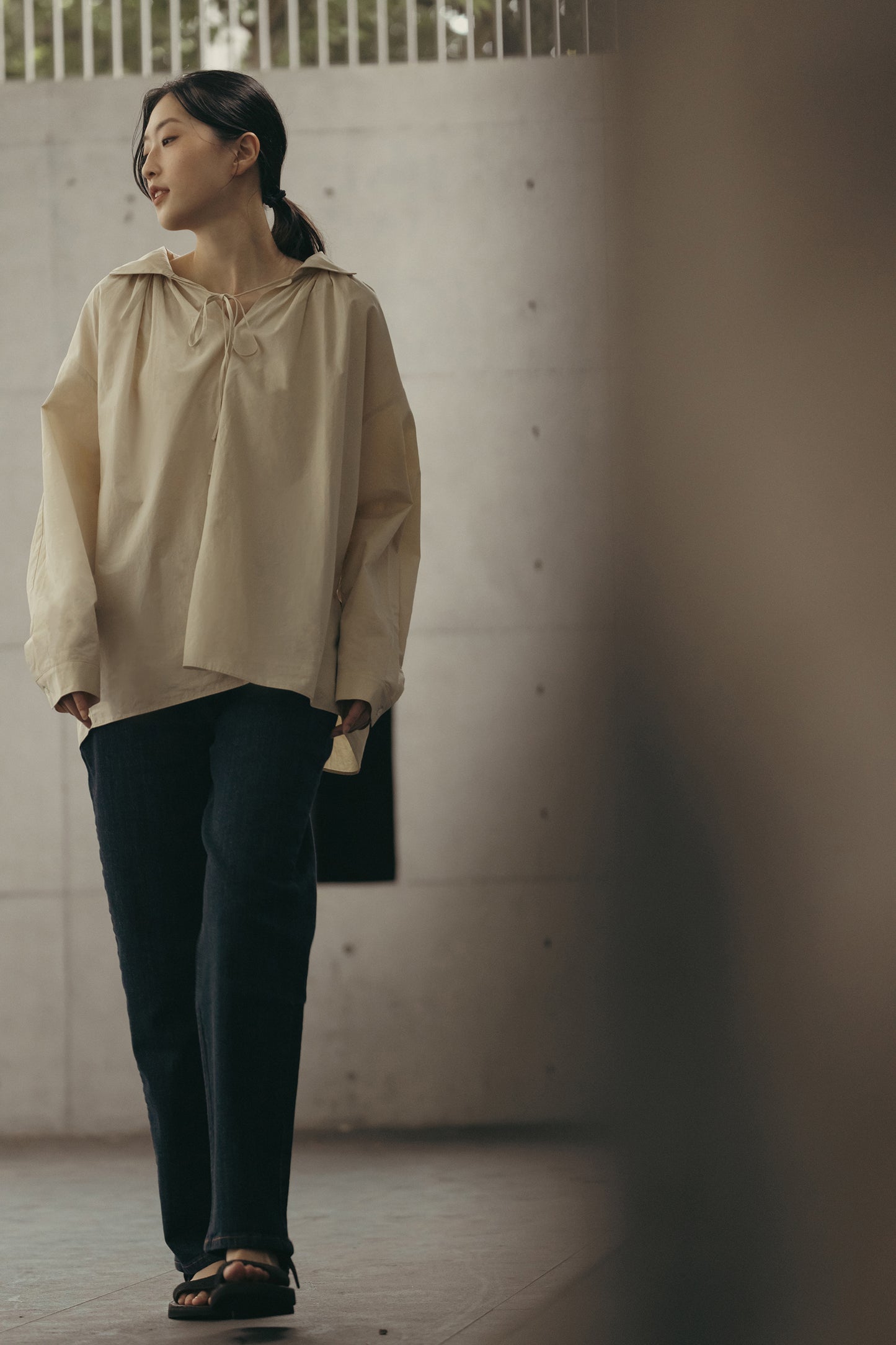 (3色)抽繩綁帶襯衫