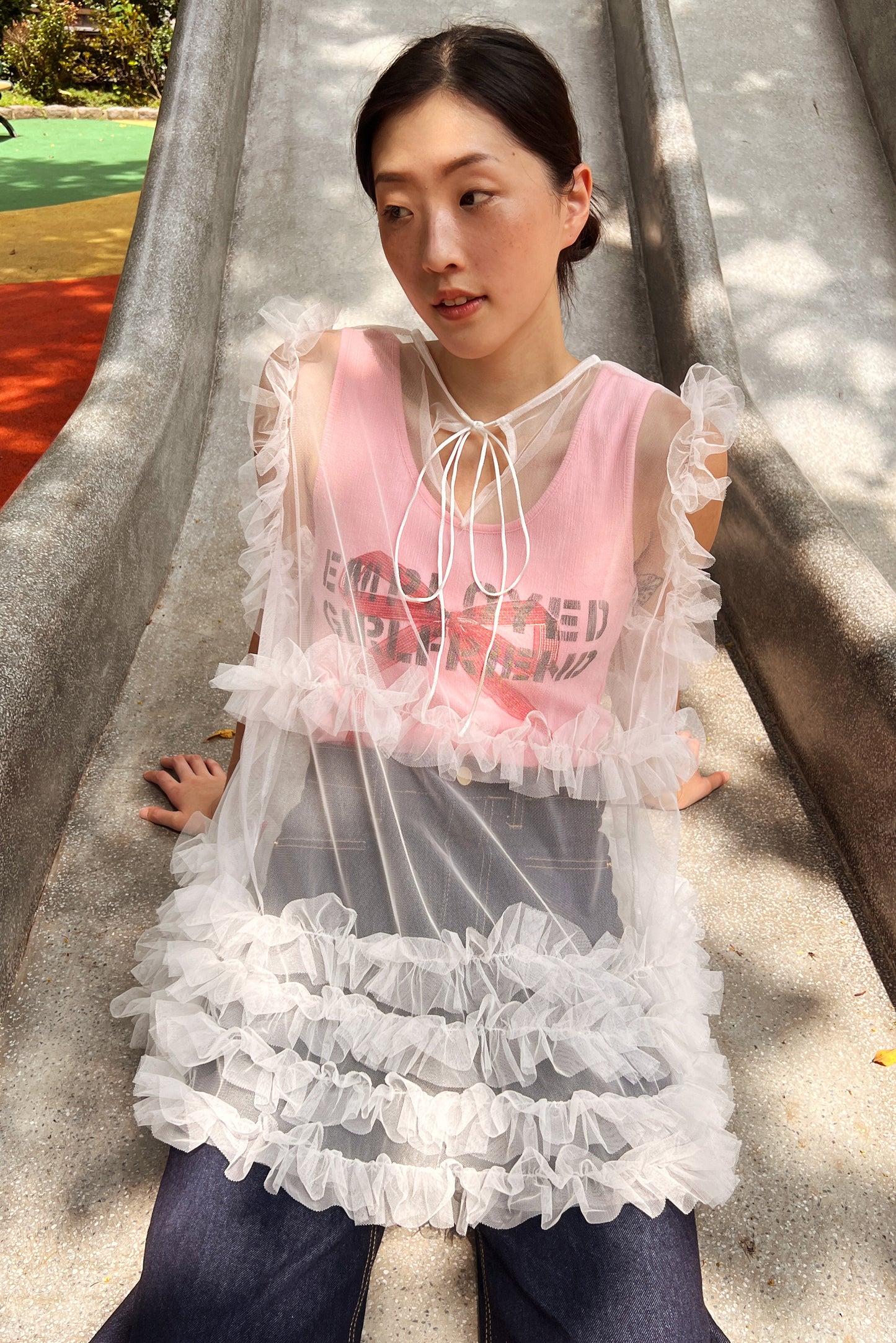 (2色)愛心結蓬紗外罩