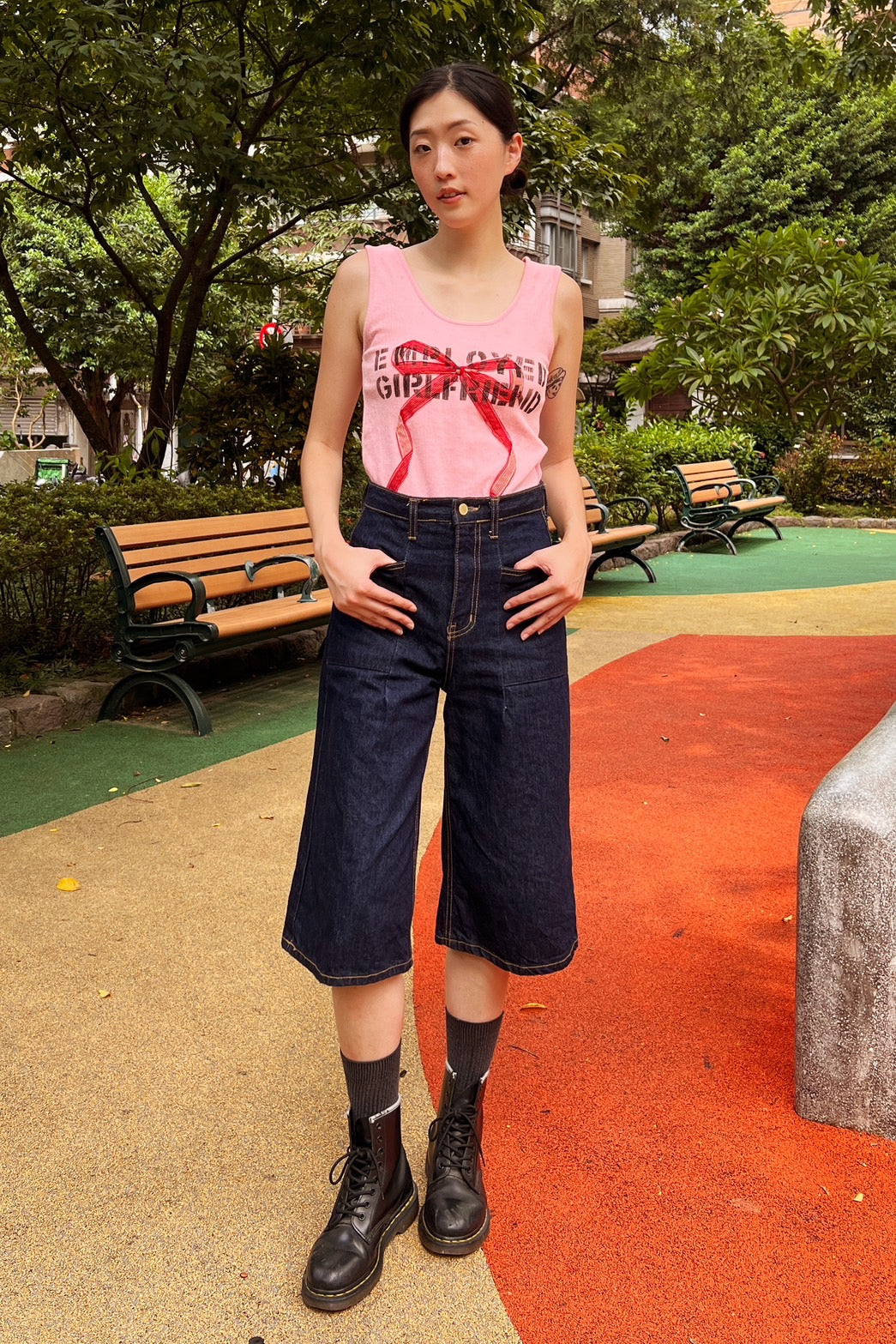 (2色)蝴蝶結壓印背心